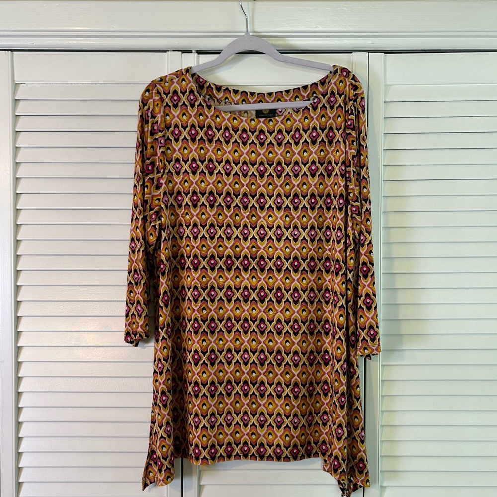 JM Collection 3/4 Sleeve Knit Black/Beige/Gold/Pink  Top Size XXL